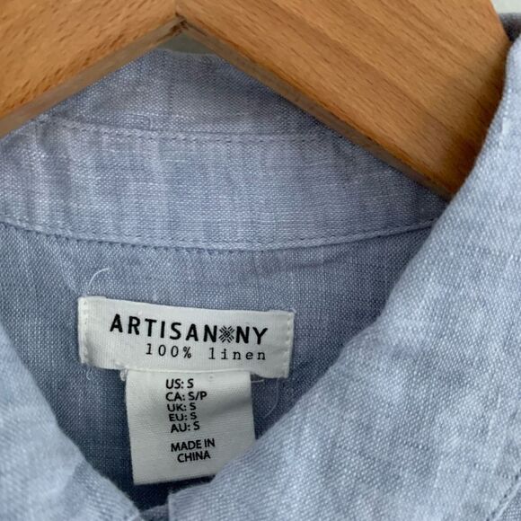 Artisan*NY 100% linen button down light blue blouse woman’s size small - Picture 6 of 7